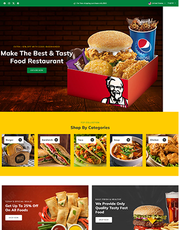 汉堡、三明治、炸鸡、披萨、薯条等多种快餐类美食