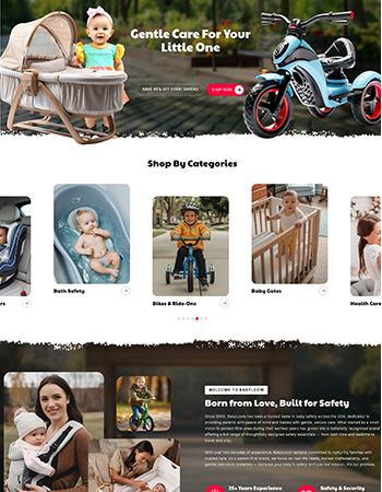 母婴相关产品，包括婴儿安全用品、儿童骑行车辆、婴儿床等