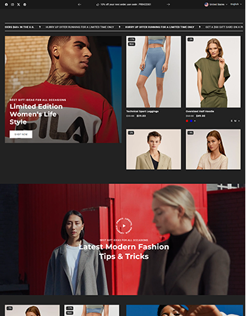 高性能时尚服饰，以及连衣裙和上衣、眼镜、背包等品类。