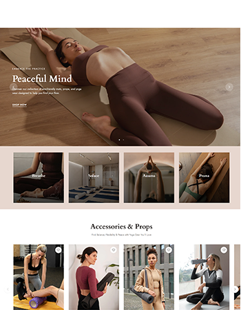 瑜伽相关产品，包括瑜伽服饰、瑜伽辅助道具等，助力瑜伽练习以达到心灵平静的状态。