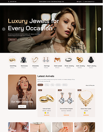珠宝类电商页面，售卖戒指、项链、耳环等各类奢侈品珠宝